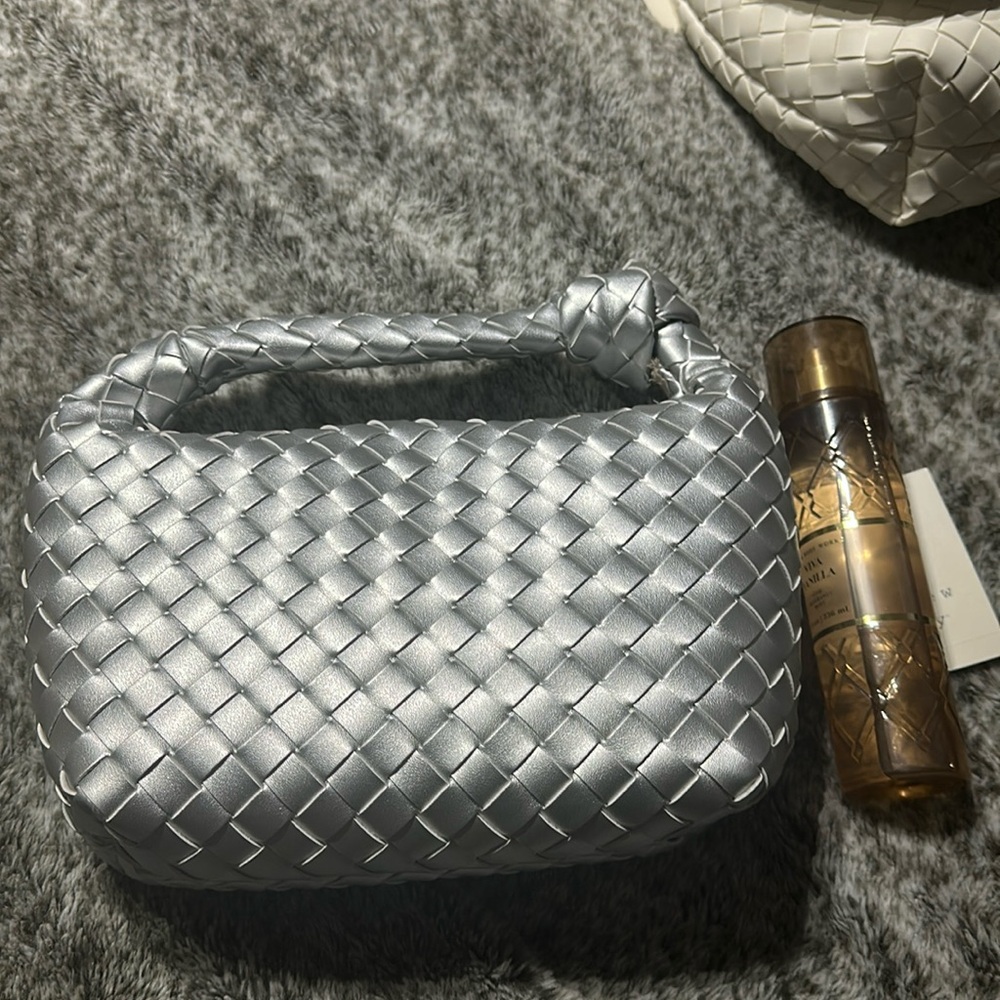 Metallic sliver woven small slouchy purse